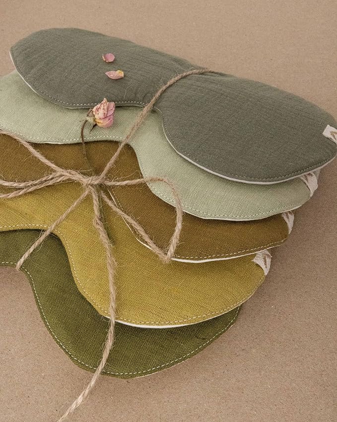 2-Pack Linen Eye Sleep Mask Oversized for Sleeping • Organic Oeko-TEX Standard • Blackout Eye Shade Cover • Adjustable Strap • Breathable Travel Meditation Essential •Gift idea Woman Man (Sage+Natur)