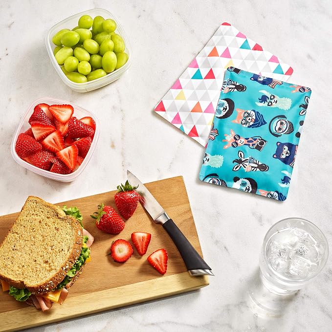 Fit & Fresh Cool Coolers 2 Pack Soft Ice for Lunch Bags, Flexible Stretch Nylon, Durable, Reusable Lunch Box Ice Packs, Soft Ice, Reusable Freezer Packs, Lunch Ice, Easy to Clean, Multi-Colored