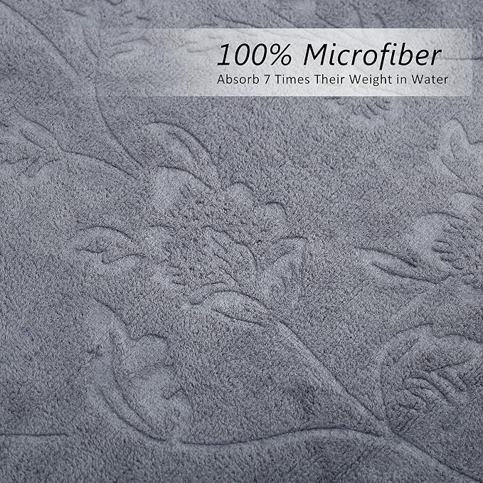 JML Oversized Microfiber Bath Towels, 30" x 60", 4 Pack, Grey Floral, | Hanging Loop, Soft, Absorbent, Quick Dry for Shower, Sauna, Salon Hair Wrap