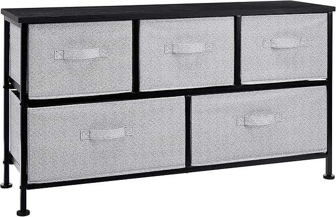 Amazon Basics Extra Wide Fabric 5-Drawer Storage Organizer Unit for Bedroom Closet, Black