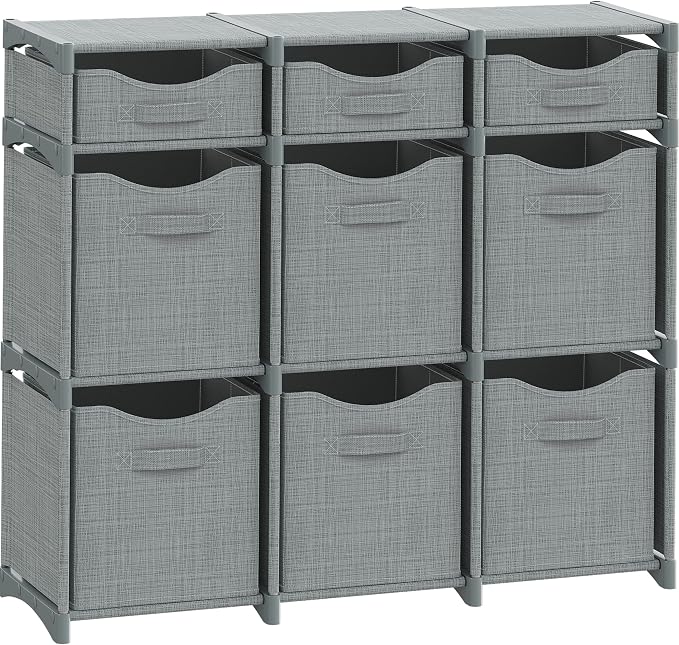 Cube Storage Organizer with 9 Storage Bins Included – Storage Cubes for Home Organization, Toy Storage, Office Storage, Living Room Storage, and General Storage Solution (Grey)