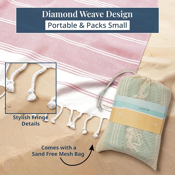 LANE LINEN Beach Blanket Sand Free & Extra Large Beach Towel - Candy Pink | Oversized Beach Mat, 82"x82" - For The Beach, Lawn, Lake & Tailgates - Packable, Shakes Off Sand - Roomy Family Size
