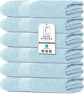 Large Bath Towels Set of 6 – 100% Cotton Terry – 24" x 50" – Quick Dry, Soft & Highly Absorbent – Sky Blue Towels for Bathroom, Gym, Spa, Pool & Daily Use