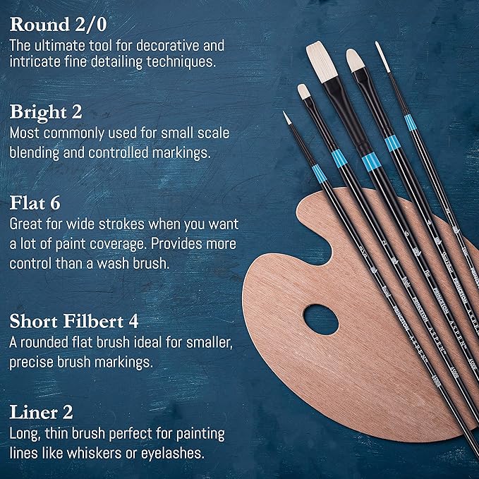 Princeton Aspen 6500 Series 5pc Professional Paint Brushes for Acrylic Painting - Synthetic Oil, Gouache, and Acrylic Paint Brushes Set - Filbert Striper Flat & Round Set of Art Brush