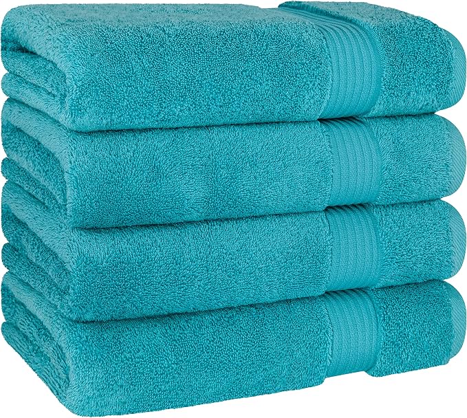 Cotton Paradise 100% Cotton Turkish Towel Set, Soft Absorbent Quick Dry, 4 Piece Bath Towel Set, Ocean Aqua