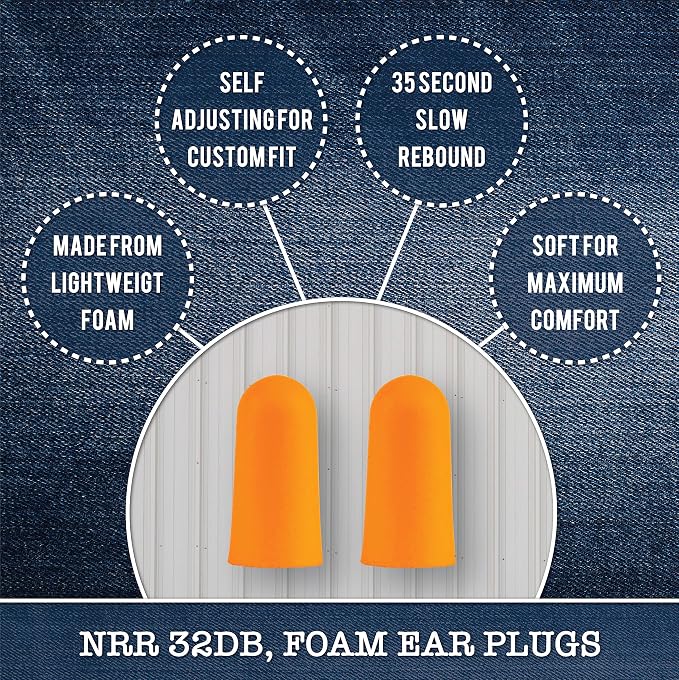 Foam Ear Plugs Dispenser Wall Mount - Bulk Refillable Ear Plugs 500 Pair - High Decibel Industrial Safety Sound Blocking Ear Plugs