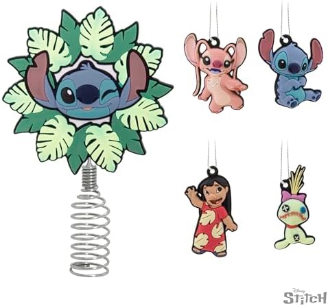 Hallmark Disney Stitch Mini Christmas Tree Topper and Ornaments, Set of 5
