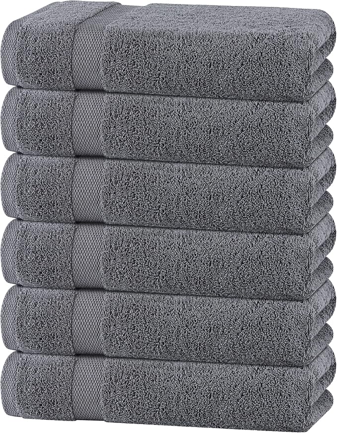 White Classic Wealuxe Grey Towels for Bathroom 6 Pack, Cotton Bath Towel Set for Hotel, Gym, Spa, Soft Extra Absorbent Quick Dry 22x44 Inch