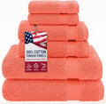 American Veteran Towel, 100% Cotton Turkish 6 Piece Towel Set, Luxury Towels Set of 6 for Bathroom Essentials, 2 Bath Towels 2 Hand Towels 2 Washcloths, Coral