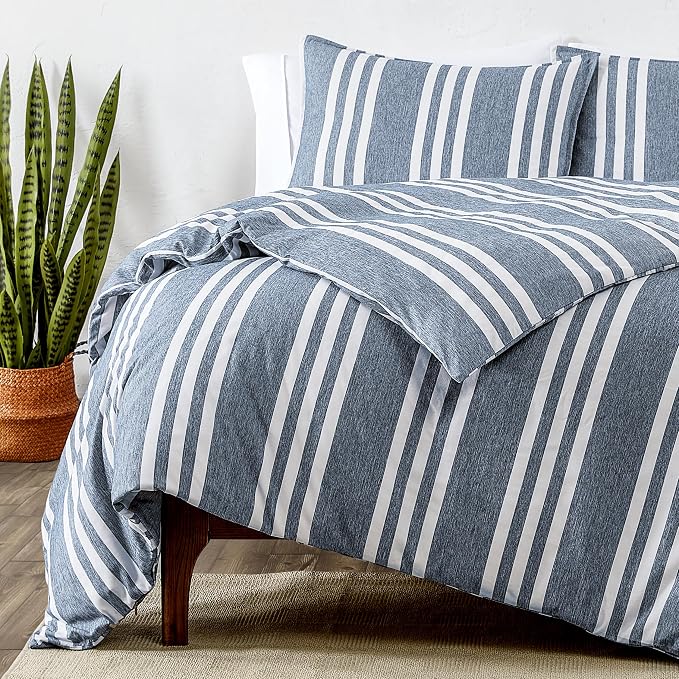 Bare Home Bedding Duvet Cover Extra Long Size - Premium 1800 Super Soft Collection - Lightweight - Soft Textured Duvet Cover (Twin/Twin XL, Stripe - Heathered Midnight Blue)