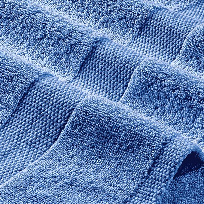 White Classic Wealuxe Light Blue Washcloths 24 Pack - 600 GSM 100% Ring-Spun Cotton Wash Cloths for Showering, Highly Absorbent and Soft | 12x12 Inches
