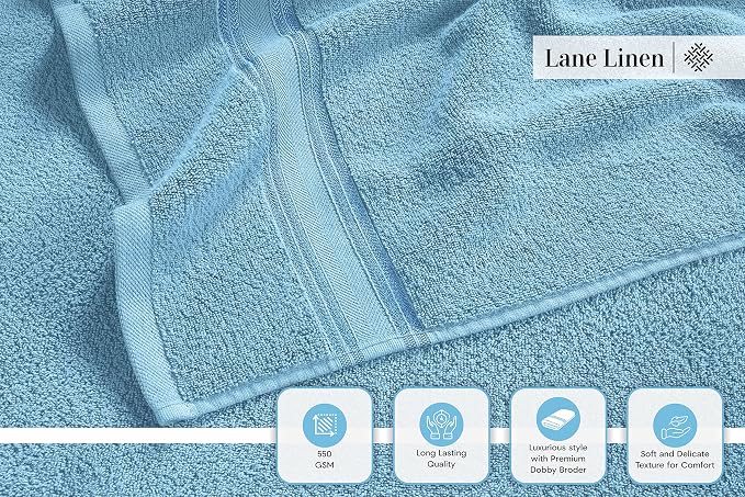 LANE LINEN Bath Towel Set Soft Absorbent Quick Dry 100% Cotton - Blue | Cotton Bath Towel Set - Long-Lasting Comfort, Hotel-Style Look, Gets Softer With Every Wash, Machine Washable, Densely Woven