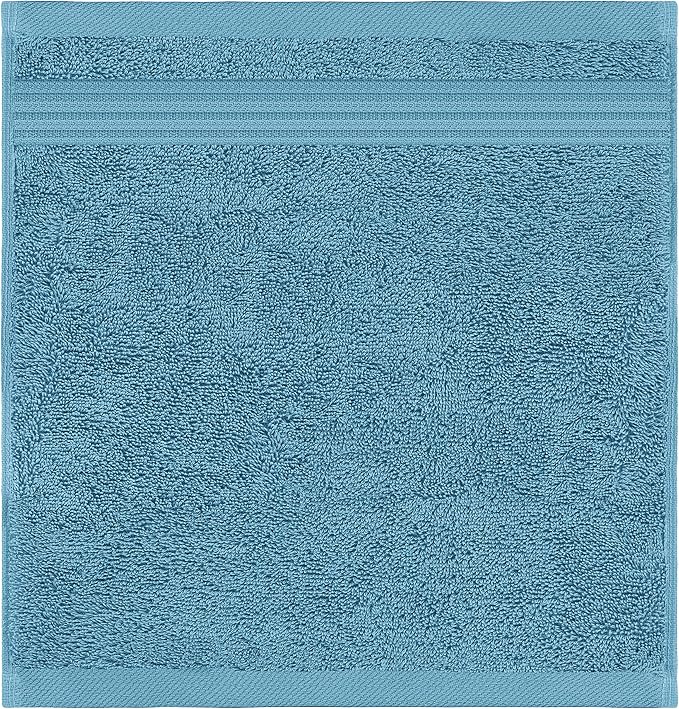 American Veteran Towel, 100% Cotton Turkish Washcloths for Bathroom Essentials 4 Pack, Soft Absorbent Wash Cloths Quick Drying Small Towels Washrags, Sky Blue