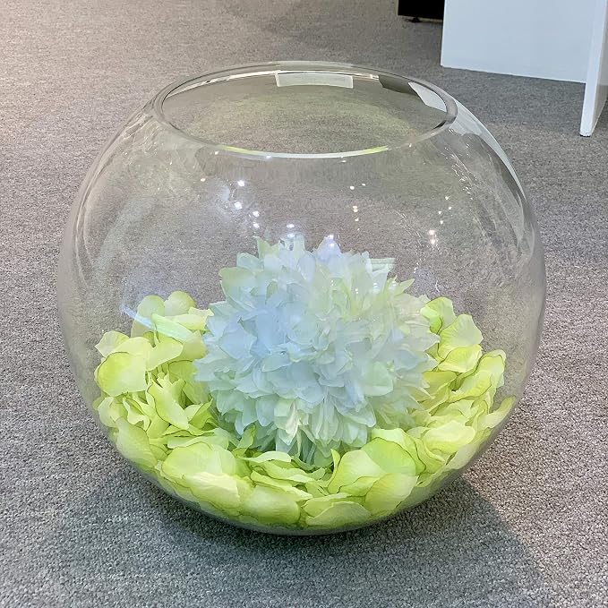 WGV Large Bowl Glass Vase, Diameter 12", Height 10", (Multiple Sizes Choices) Clear Round Bubble Vase Jar, Floral Planter Terrarium for Wedding Event Home Decor, 1 Piece (VBW1210)