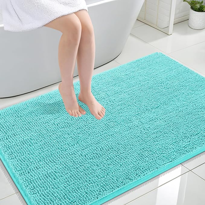 OLANLY Large Bathroom Rugs 44x32, Extra Soft Absorbent Chenille Bath Rugs, Rubber Backing Quick Dry, Machine Washable Bath Mats for Bathroom Floor, Tub and Shower, Home Decor Accessories, Teal