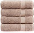 LANE LINEN Bath Towel Set 100% Cotton 4 Piece Soft Absorbent - Taupe | Cotton Bath Towels - Densely Woven, Coordinated Colors, Dobby Border Accent, OEKO-TEX Certified, Ring-Spun Durability