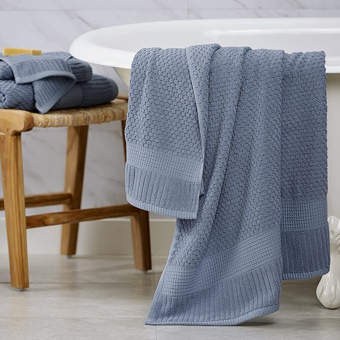 NY Loft 100% Cotton Hand Towel 6 Pack | Super Soft & Absorbent Quick-Dry Hand Towels 16" x 28" |Textured and Durable Cotton | Trinity Collection (6 Pack Hand Towel, Flint Stone)