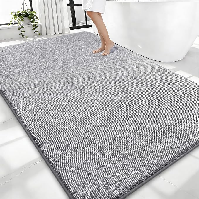 OLANLY Thick Memory Foam Large Bathroom Rug 70x46, Absorbent Bath Mat, Grey | Soft Quick Dry Bath Mat Rugs, Non-Slip, Machine Washable Mat for Bathroom Floor, Tub and Shower, Home Decor Accessories