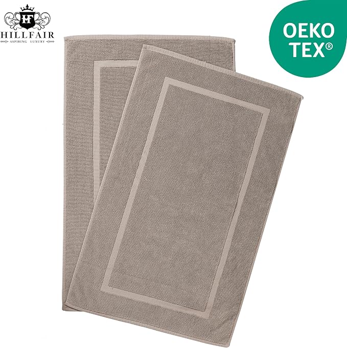 HILLFAIR 900 GSM Cotton Rug Bath Mats Pack of 2 (21x34 Inches), Absorbent Machine Washable Bath Mat for Hotel Spa Tub & Shower, Non Slip Floor Mat, Bathroom Decor Accessories: Stone
