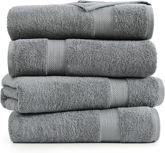 LANE LINEN Towel Set Quick Dry 100% Cotton 4 Piece Soft - Cool Grey | Cotton Towels For Bathroom - Ring-Spun Durability, Ring-Spun Cotton, Terry Weave Comfort, Long-Lasting Comfort