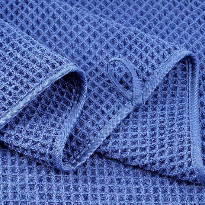 POLYTE 430 GSM Microfiber Quick Dry Lint Free Oversize Bath Towel Set, 6 Piece (Waffle Weave)