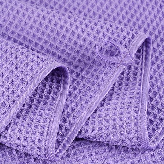 POLYTE 430 GSM Microfiber Quick Dry Lint Free Oversize Bath Towel Set, 6 Piece (Waffle Weave)