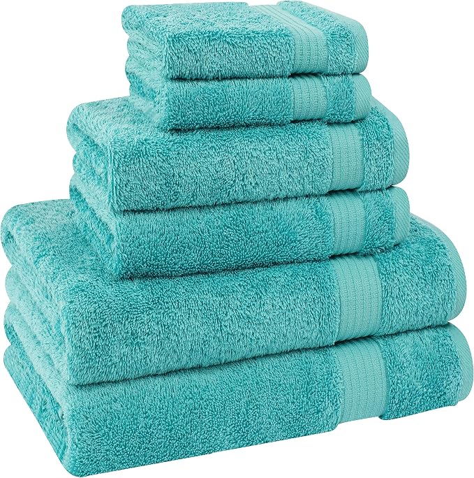 Cotton Paradise 100% Cotton Turkish Towel Set, Soft Absorbent Quick Dry, 6 Piece Towel Set, Turquoise
