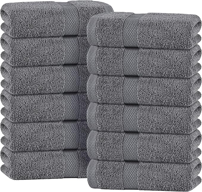 White Classic Wealuxe Grey Hand Towels for Bathroom 12 Pack, Cotton Hand Towel Bulk for Gym, Spa and Salon, Soft Extra Absorbent Quick Dry 16x27 Inch