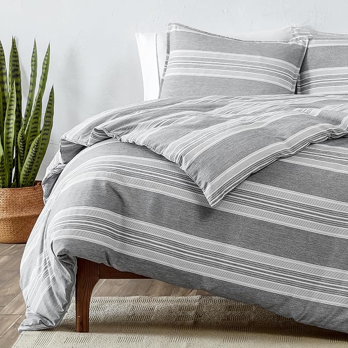 Bare Home Bedding Duvet Cover King Size - Premium 1800 Super Soft Collection - Lightweight, Cooling - Soft Breathable Bedding Duvet Cover (King, Stripe - Heathered Charcoal)
