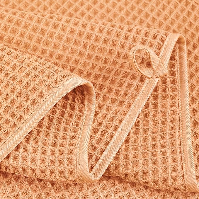 POLYTE 430 GSM Microfiber Quick Dry Lint Free Oversize Bath Towel Set, 6 Piece (Waffle Weave)