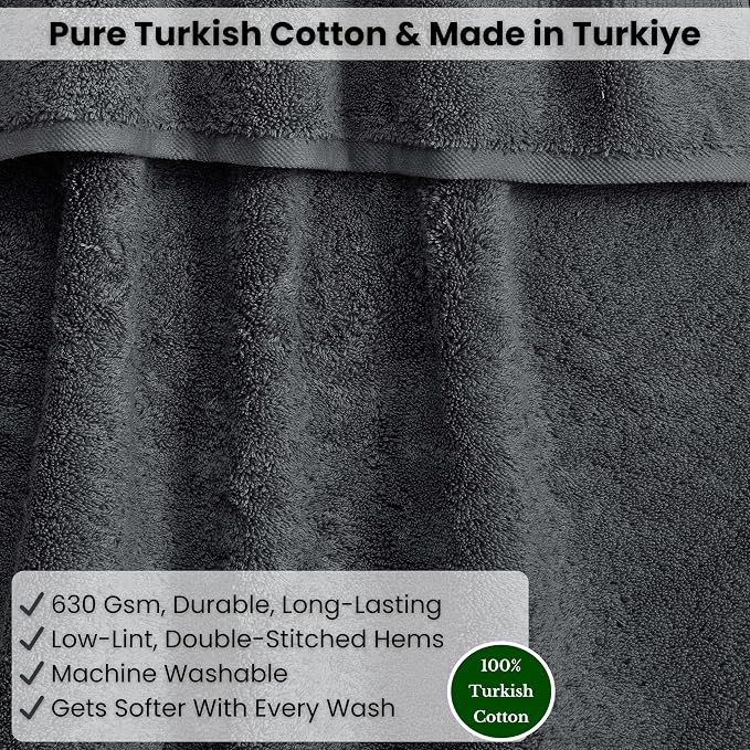 SALBAKOS Luxury 100% Turkish Cotton Bath Sheet 40x80 in (1-Piece, Gray) | Extra Large Jumbo Oversized Bathroom and Beach Towel, Super Soft Highly Absorbent Thick Premium Hotel Quality, Made in Turkey