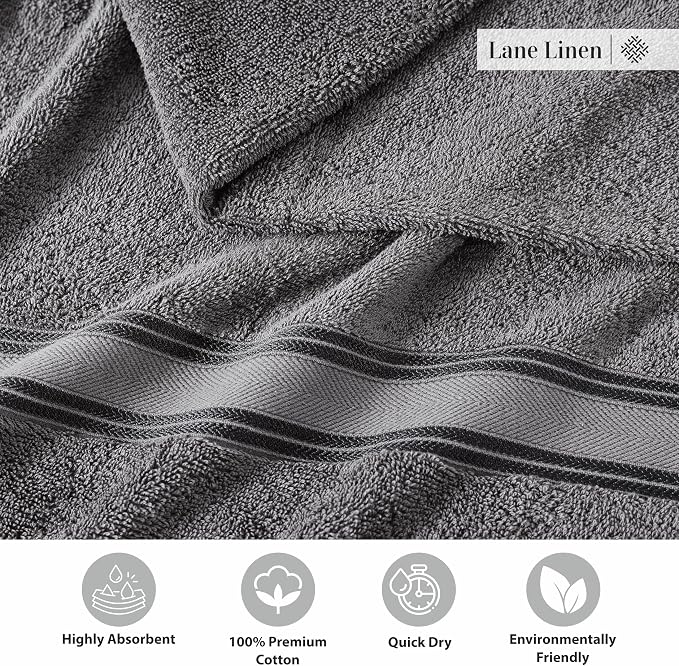 LANE LINEN Luxury Bath Towels Set of 6 (24" x 48") - 100% Cotton, Quick Dry, Soft Bathroom Towels - Cool Grey
