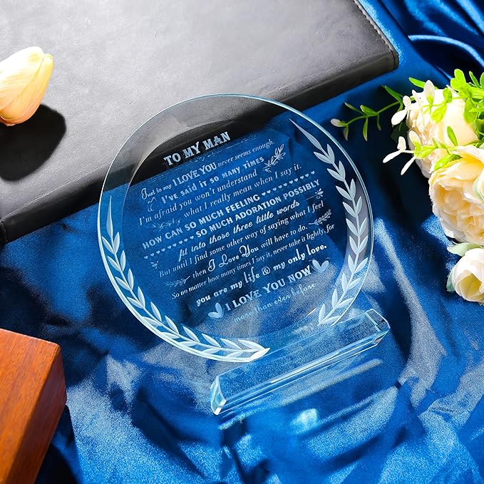 Qianwei Gifts for Husband Boyfriend Unique - Crystal Keepsake Birthday Gift for Men Wedding Anniversary Romantic I Love You Present for Him - Vanlentines Day to My Man