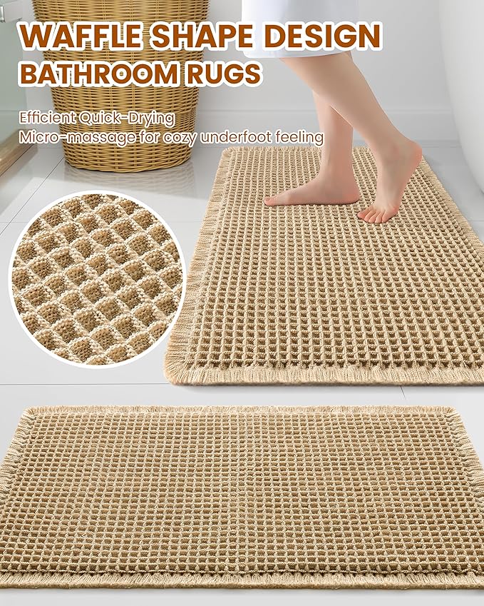 Smiry Waffle Bath Mat 72x16, Extra Soft Absorbent Bathroom Rugs, Non Slip Machine Washable Quick Dry Bath Rugs for Bathroom Floor, Tub, Shower, Home Decor Accessories, Brown