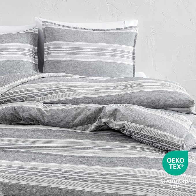 Bare Home Duvet Cover - Extra Long Size Bedding Set - Premium 1800 Super Soft Collection - Lightweight, Cooling - Soft Breathable Duvet Cover (Twin/Twin XL, Stripe - Heathered Charcoal)