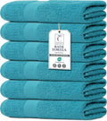 Medium Size Bath Towels Set of 6 – 100% Cotton Terry – 24" x 48" – Quick Dry, Soft & Highly Absorbent – Teal Blue Towels for Bathroom, Gym, Spa, Pool & Daily Use