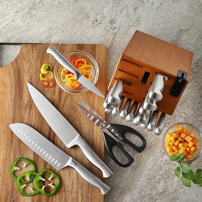 McCook Knife Set Kitchen Steel Knife Block Set w Built-in Sharpener | German Forged Stainless Steel, 20 PC,Razor Sharp, Anti-Rust,Restaurant Grade,Ergonomic Handles,Full Tang,Gift Box