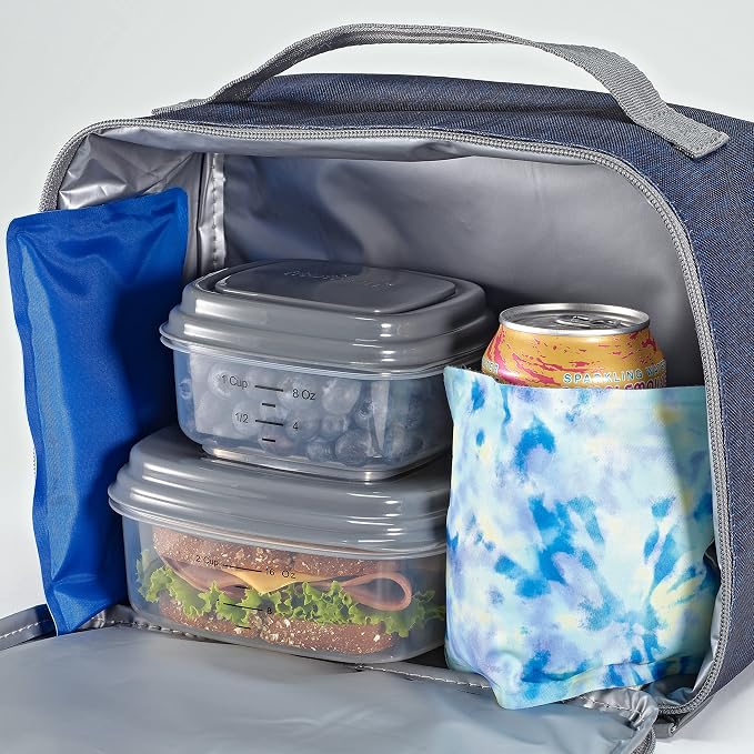 Fit & Fresh Cool Coolers 2 Pack Soft Ice for Lunch Bags, Flexible Stretch Nylon, Durable, Reusable Lunch Box Ice Packs, Soft Ice, Reusable Freezer Packs, Lunch Ice, Easy to Clean, Aqua Tye Dye