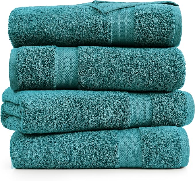LANE LINEN Bath Sheets 4 Pack Oversized Soft Absorbent - Sea Port | Shower Sheets - Everyday Durability, OEKO-TEX Certified, Ring-Spun Durability, Generously Sized, Oversized & Roomy