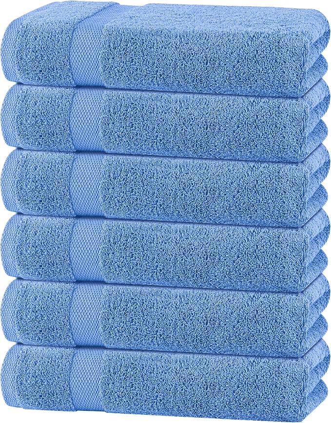 White Classic Wealuxe Light Blue Bath Towels 24x50 Inch, Cotton Towel Set for Bathroom, Hotel, Gym, Spa, Soft Extra Absorbent Quick Dry 6 Pack
