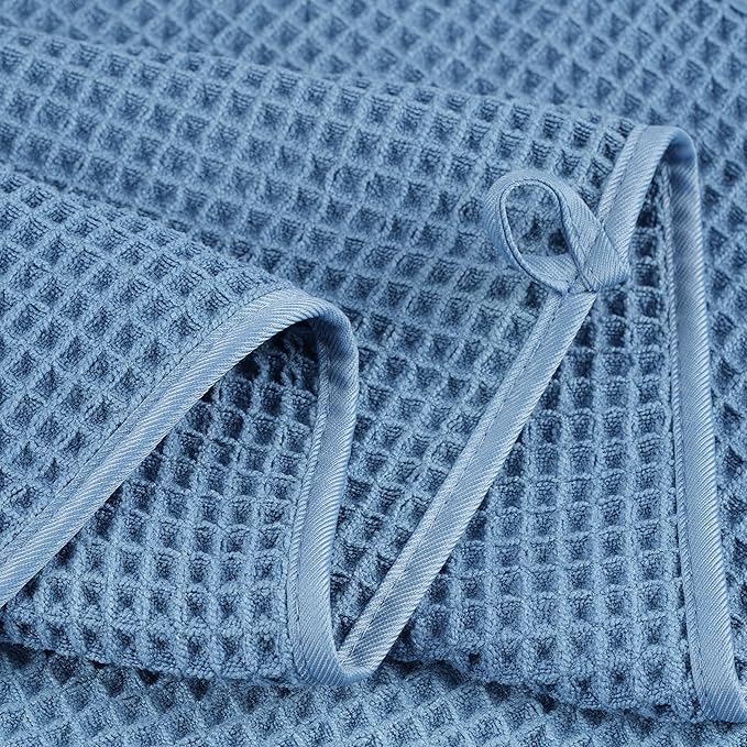 POLYTE 430 GSM Microfiber Quick Dry Lint Free Oversize Bath Towel Set, 6 Piece (Waffle Weave)