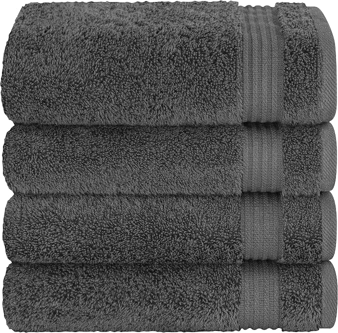 Cotton Paradise 100% Cotton Turkish Towel Set, Soft Absorbent Quick Dry, 4 Piece Hand Towel Set, Dark Gray