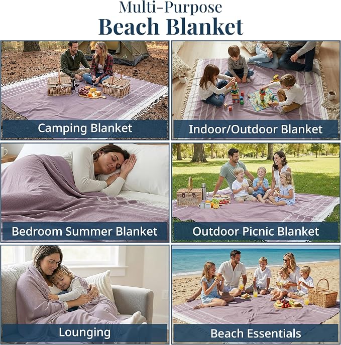 LANE LINEN Beach Blanket Sand Free, Soft & Large Beach Towel - Regal Orchid