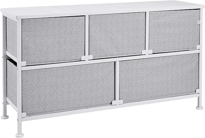 Amazon Basics Extra Wide Fabric 5-Drawer Storage Organizer Unit for Bedroom Closet, White