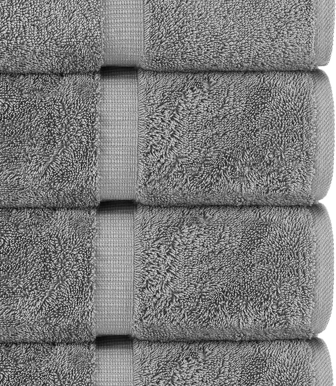 Chakir Turkish Linens Set of 8 Towel Set, 100% Cotton Luxury Turkish Towels for Bathroom, Soft Absorbent Bath Towel Set with 2 Bath Towels 2 Hand Towels 4 Washcloths, Gray