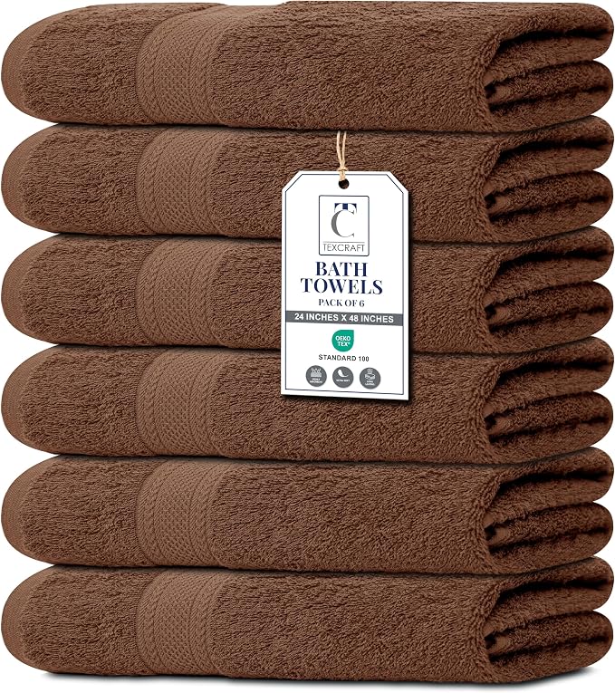 Medium Size Bath Towels Set of 6 – 100% Cotton Terry – 24" x 48" – Quick Dry, Soft & Highly Absorbent – Acorn Towels for Bathroom, Gym, Spa, Pool & Daily Use