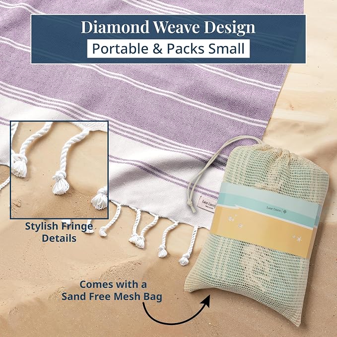 LANE LINEN Beach Blanket Sand Free, Soft & Large Beach Towel - Regal Orchid