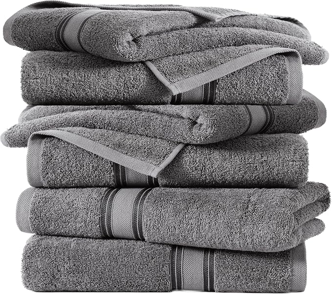 LANE LINEN Luxury Bath Towels Set of 6 (24" x 48") - 100% Cotton, Quick Dry, Soft Bathroom Towels - Cool Grey