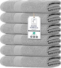 Large Bath Towels Set of 6 – 100% Cotton Terry – 24" x 50" – Quick Dry, Soft & Highly Absorbent – Light Grey Towels for Bathroom, Gym, Spa, Pool & Daily Use