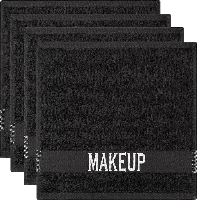 Cotton Paradise 100% Cotton Turkish Towel Set, Soft Absorbent Quick Dry, 4 Piece Makeup Towel Set, Coal Black